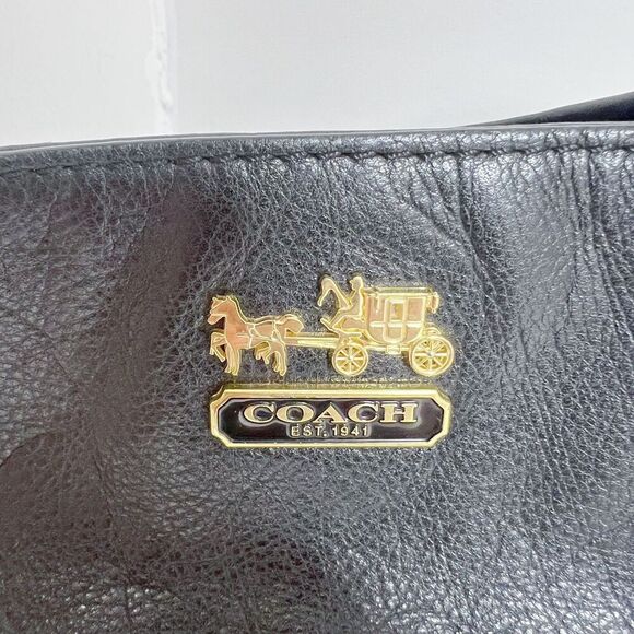 Coach Madison Black Leather Tote Bag Shoulder Bag Gold Chain Purse - Picture 7 of 12